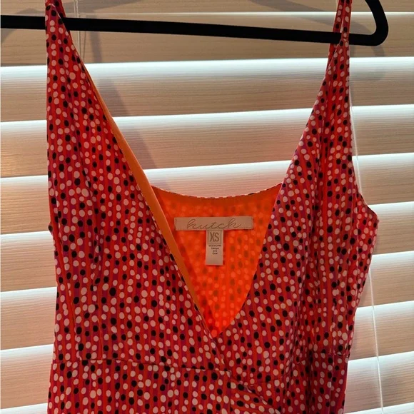 NWOT Anthropologie Hutch Polka Dot Wrap Dress with Orange Accent lining size XS - Picture 3 of 6